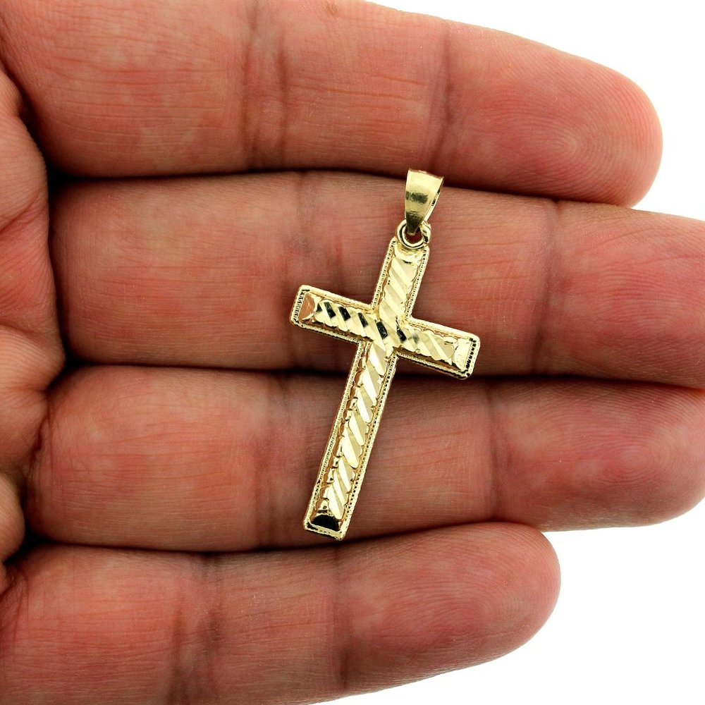 Real 10K Yellow Gold Jesus Cross Pendant & 2.5mm Rope Chain Set - Picture 2 of 9